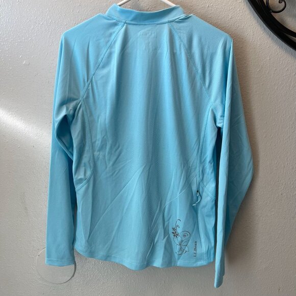 L.L. Bean Womens M Quarter-Zip Pullover Floral Print Performance Top Blue Lightw - Picture 2 of 10